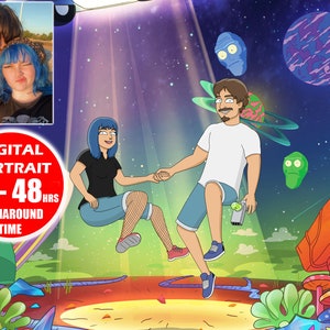 Rick style, personalized gifts for mom, custom cartoon, portrait from photo, soulmate drawing, husband gift, couples portrait, Morty digital