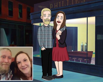 Custom Bob's Style Family Portrait, Digital Drawing Sketches, Cartoon Portraits, Birthday, Wedding, Anniversary Gifts, Christmas Father Gift