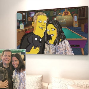Gelbe Leinwand, benutzerdefinierte Zeichnung vom Foto, Freundgeschenkideen, Trauzeugengeschenke personalisiert, individuelles Haustierporträt, Omageschenke