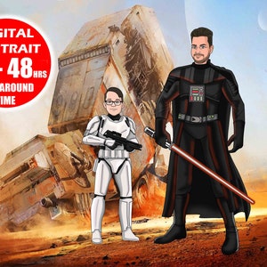 Star digital portrait, personalized gifts for mom, custom cartoon, photo to portrait, soulmate drawing, husband gift, couples portrait, Wars