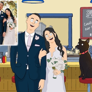 Bobs personalized digital portrait, custom cartoon, sketch portrait from photo, soulmate drawing, husband gift, couple portrait, Burgers art