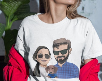 Aangepaste karikatuur shirt, gepersonaliseerde T-shirts karikatuur gezicht, cartoon karikatuur shirt, bruiloft, verjaardag, jubileum geschenken, unieke foto