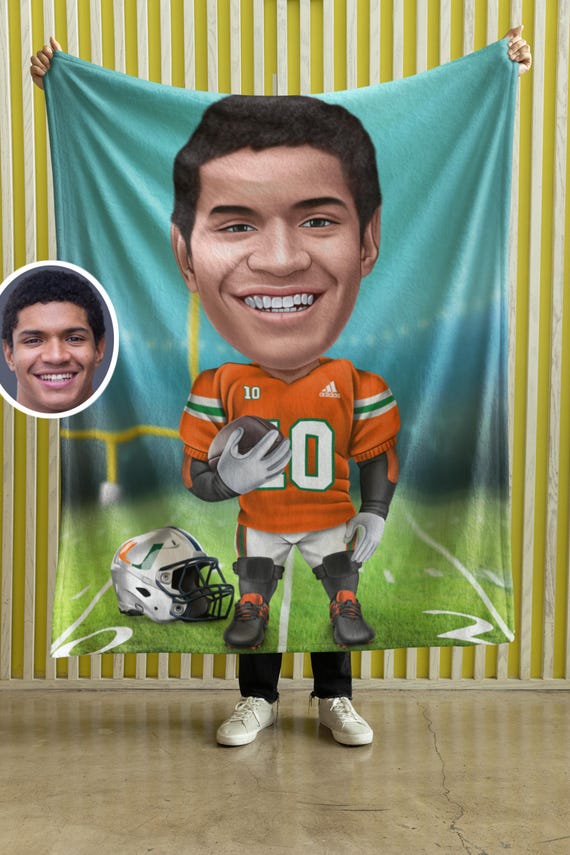 Custom Football Caricature Blankets Personalized Photo Cartoon Face Blankets Funny Unique Photo Gifts Cartoon Face Blanket Housewarming Etsy