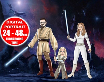 Custom Star digital portrait, creative personalized gift, house warming gift, painting from photo, family portrait, bridal shower gift, Wars