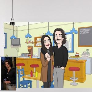 Bobs poster personalized gifts for mom, custom cartoon, portrait from photo, soulmate drawing, husband gift, couples portrait, Burgers art