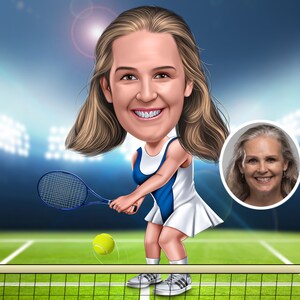 Aangepaste tenniskarikatuur cartoon portret illustratie, creatieve gepersonaliseerde geschenken, digitale download afdrukbare muurkunst portret tekening