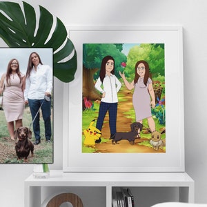 Poke frame poster, personalized gifts for mom, customized cartoon, portrait from photos, soulmate drawing, husband gift, couples portrait