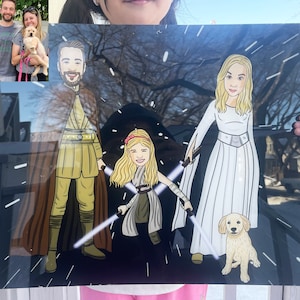 Star acrylic art, custom family portrait, custom gift, custom pet portrait, parody portrait, anime portrait, manga portrait, Wars caricature