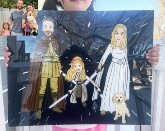 Star acrylic art, custom family portrait, custom gift, custom pet portrait, parody portrait, anime portrait, manga portrait, Wars caricature