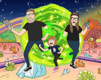 R & M Family Portrait Digital Art, Custom Cartoon Drawing, Unique Gift Ideas, Gifts For Her, For Him, Couples Gifts, Fathers, Christmas Gift