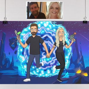 Rick poster, personalized gifts for mom, custom cartoon, portrait from photo, soulmate drawing, husband gift, couples portrait, Morty art