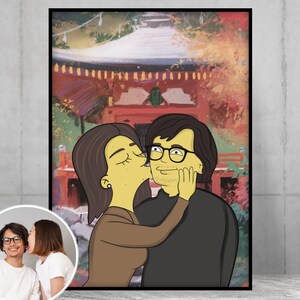 Yellow poster, personalized photo album, bridesmaid gifts, best gifts for her, 50th wedding anniversary gifts, cartoon portrait from photo