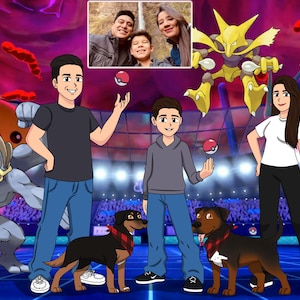 Custom Poke cartoon digital portrait, creative personalized gift, house warming gift, painting from photo, family portrait, baby shower gift