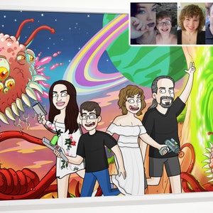 Rick poster, custom couples portrait, graduation gifts, 50th anniversary gifts for parents, custom family portrait illustration, Morty art
