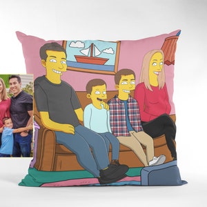 Almohada de estilo amarillo, regalos personalizados para mamá, dibujos animados personalizados, retrato de foto, dibujo de alma gemela, regalo de marido, retrato de pareja
