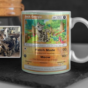 Custom Pets Poke Cards Mug, Turn Your Pet Into a Poke Monster Portrait On Mugs, Photo to cartoon, pets dogs cats portraits on mugs, poke