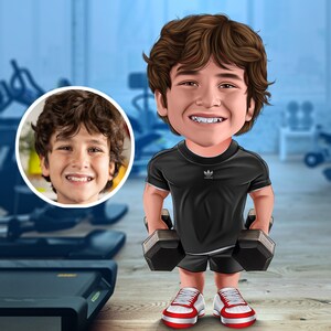 Niestandardowa ilustracja karykatury fitness z kreskówek, kreatywne spersonalizowane prezenty do pobrania w wersji cyfrowej, do wydrukowania na ścianie, portrety