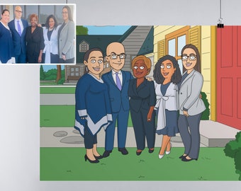 Family poster cartoon portrait from photo, custom family portrait illustration, custom couples portrait, pet portrait, animal portrait, Guy