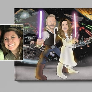 Star portrait canvas, cartoon from photo, personalized gifts for him, bridesmaid gifts wedding day, engagement gifts for couples, Wars art