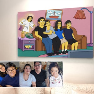 Gelbe Familie Leinwand, Parodie, lustiges Geschenk, individuelles Tierporträt, individuelles Familienporträt, Manga-Porträt, individuelles Geschenk