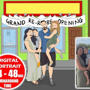 Bobs cartoon digital portrait, creative personalized gifts, house warming gift, painting from photo, family portrait, bridal shower gift