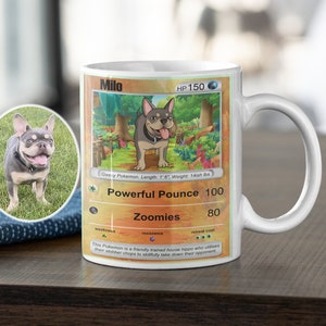 Poke Mug Portrait, cadeaux de perte d'animaux, attraper un coup de poing, portrait d'animal, portraits d'animaux personnalisés, cadeaux personnalisés pour animaux de compagnie, conception de cartes à collectionner