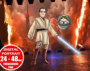 Star digital portrait, creative personalized gifts, house warming gift, painting from photo, family portrait, bridal shower gift, Wars