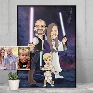 Star portrait poster, custom drawing from photo, boyfriend gift ideas, groomsmen gifts personalized, custom pet portrait, grandma gift, Wars