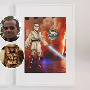 Star frame poster, custom drawing from photo, boyfriend gift idea, groomsmen gifts personalized, custom pet portrait, grandma gift, Wars art