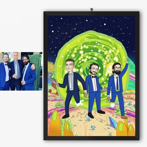 Rick poster, custom portrait, personalized gift for her, gift for parents on wedding day, one year anniversary gift, teacher gift, Morty art