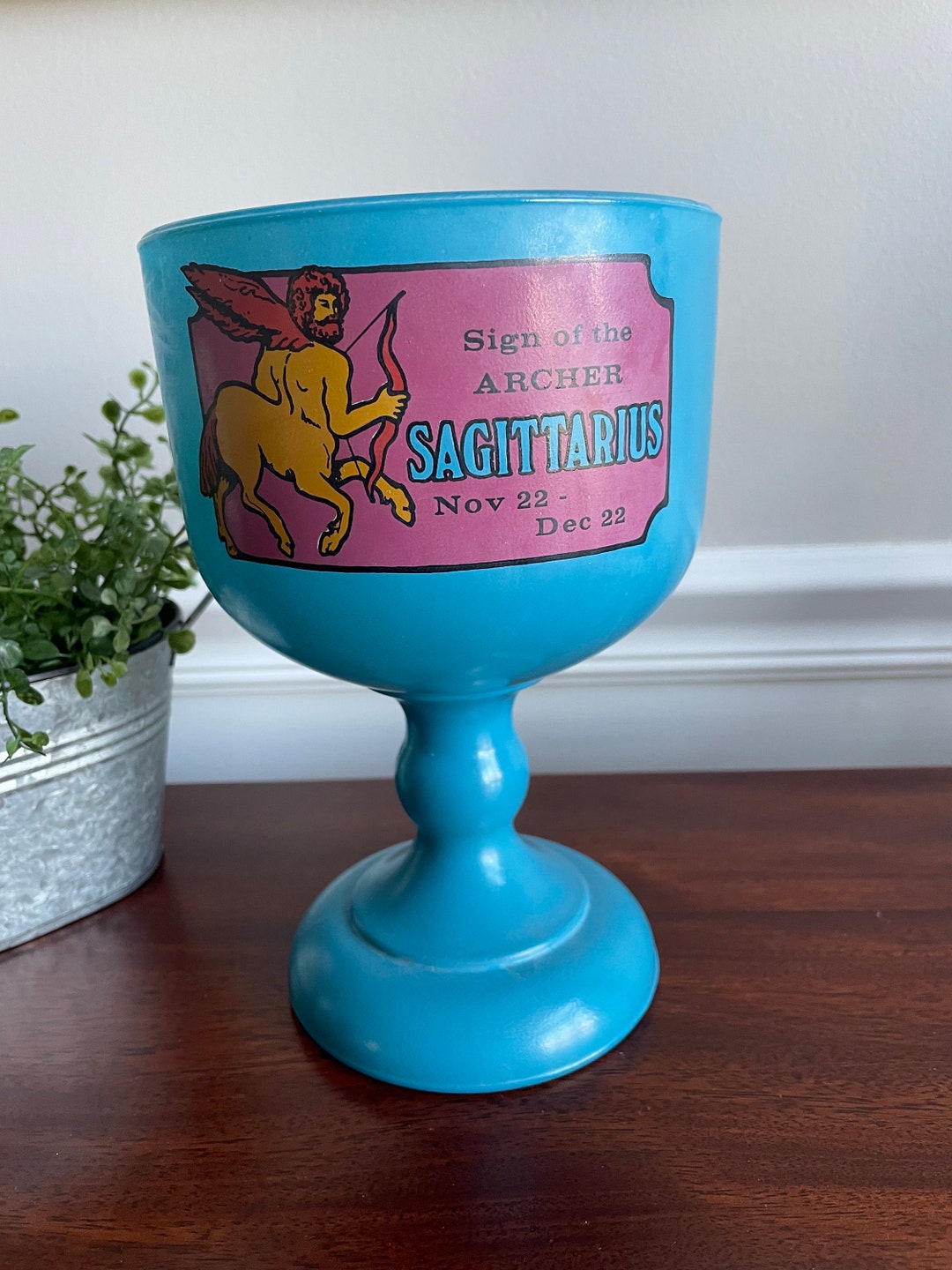 Vintage Tiara Glass Zodiac Blue Glass Sagittarius Goblet Etsy