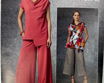 Vogue V1706 Top w Draped Overlay, Wide Leg Pants, Gauchos UNCUT Pattern