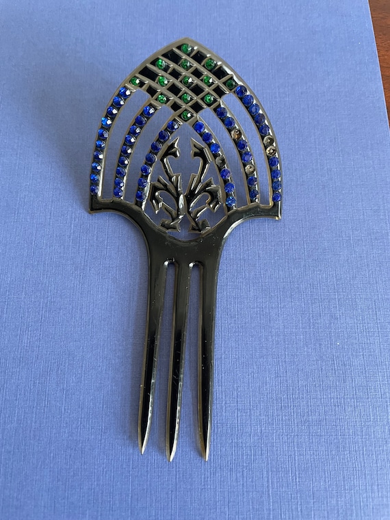 Vintage Art Deco Fan Hair Comb Celluloid With Gree