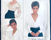 Vogue Pattern 1026 American Designer Calvin Klein Wide Collar Blouse Size 8 Uncut