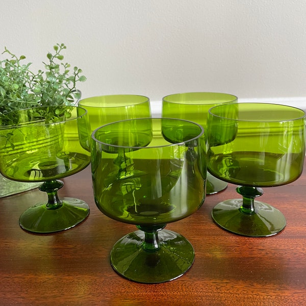 MCM Avocado Green Champagne Coupe Sherbet Dish Set of 5