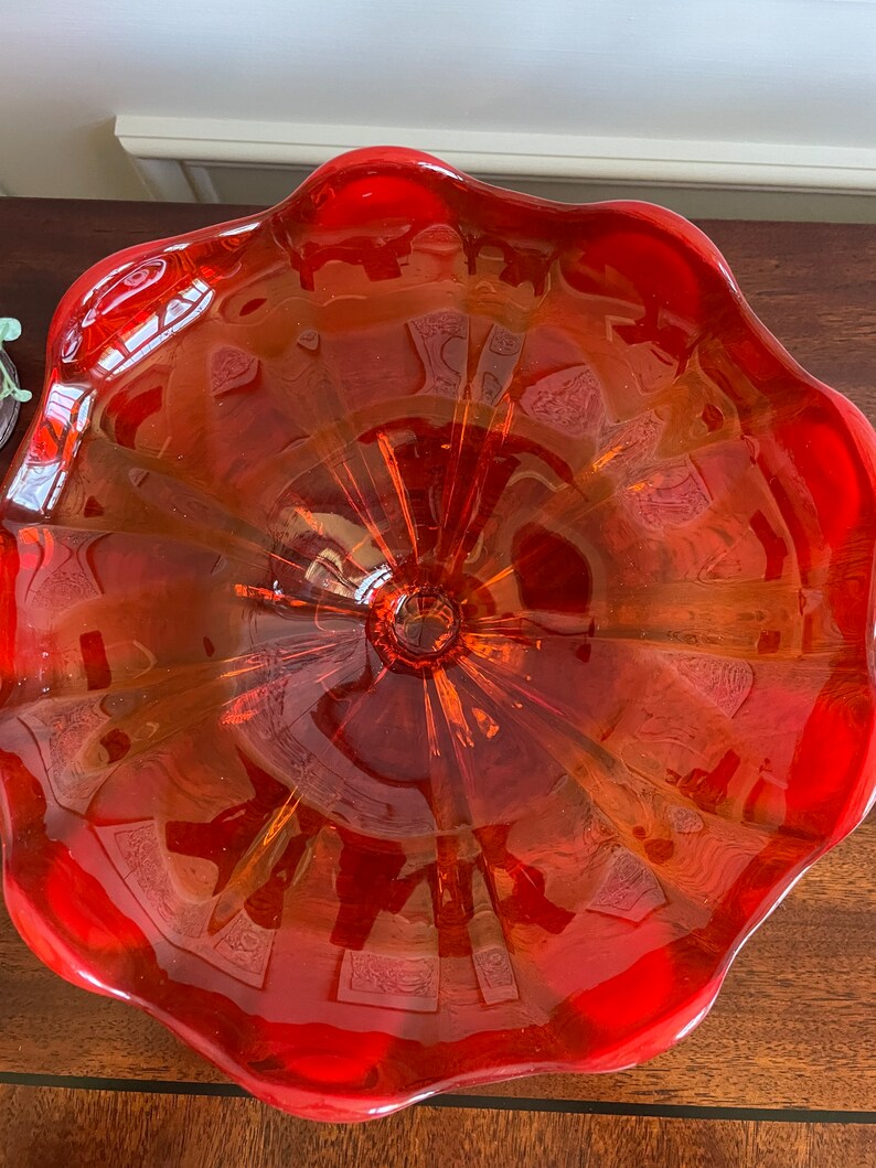 MCM L.E. Smith Glass Simplicity Line Amberina Compote Pedestal Etsy