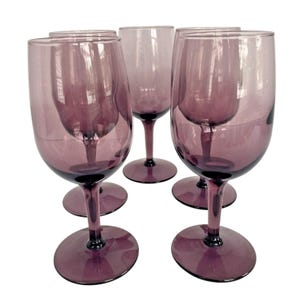 Vintage Libbey Unmarked 6&quot; Wine Glass Purple Amethyst Stemware Set of 5