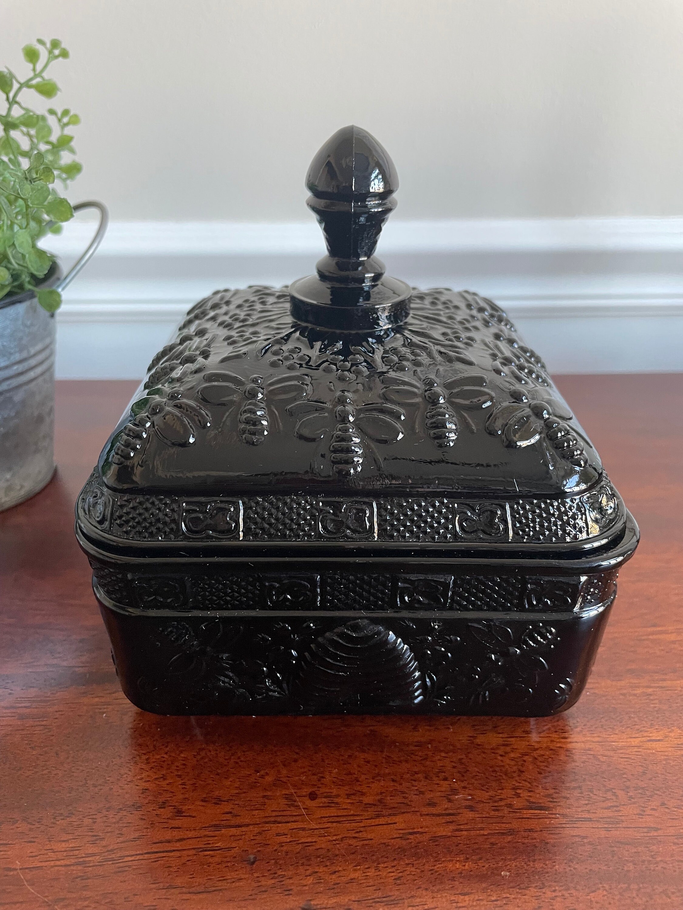 Tiara Indiana Glass Black Honey Bee Hive Covered Dish With Lid Etsy