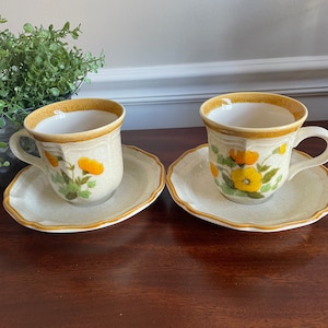 Mikasa Garden Club Sunshine Cup and Saucer Yellow Flowers set of 2