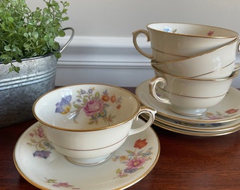 Lamberton Ivory China Linda Lee Cup and Saucer Set of 4