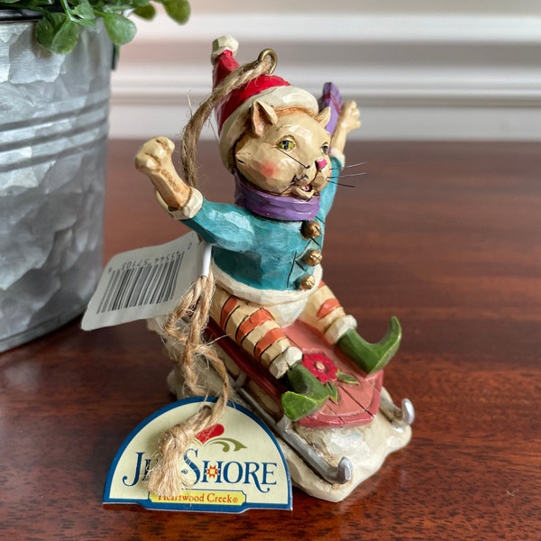 Jim Shore In Purrsuit of Winter Fun Christmas Ornament Cat on Sled