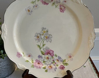 Homer Laughlin Virginia Rose Luncheon Plates 9 1/4&quot; Silver Trim Set of 2 Cottage Core