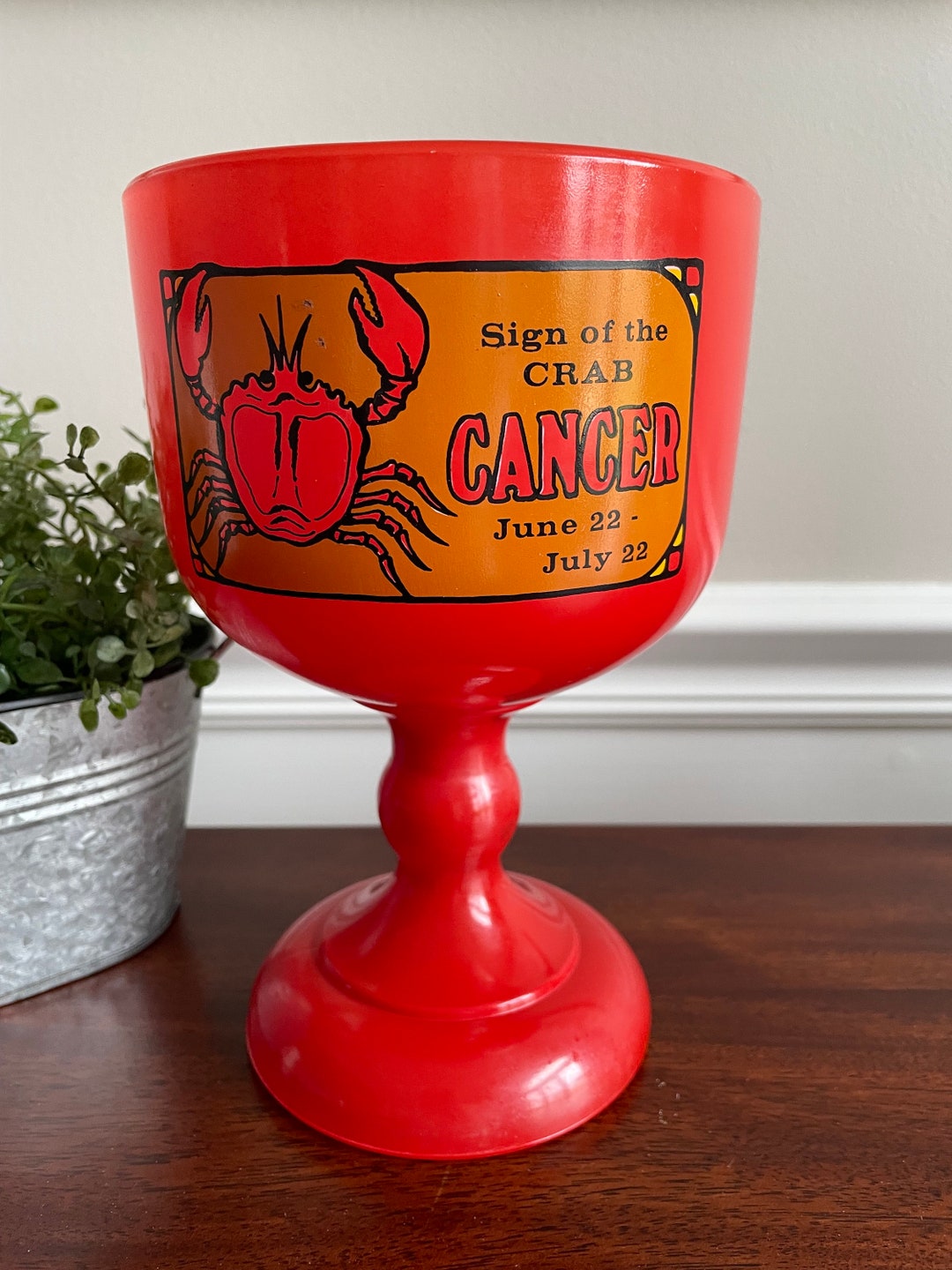 Vintage Tiara Glass Zodiac Sign Red Glass Cancer Goblet Etsy