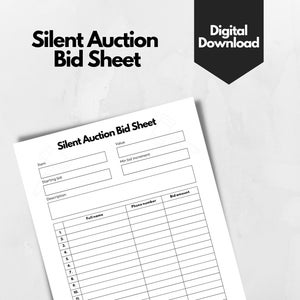 Silent Auction Bid Sheet And Receipt / Printable Bid Sheet / Bidding Form / Printable Auction Bid Form / Receipt Form / Auction Paddle