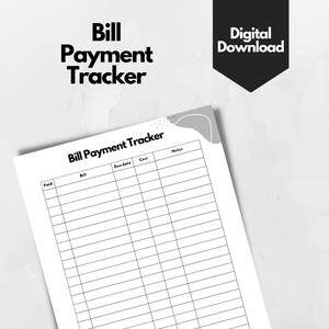 Printable Bill Payment Tracker / Monthly Bill Payment Tracker / Bill Payment Checklist / PDF