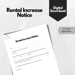 Aviso de aumento de alquiler imprimible / Carta de aumento de alquiler / Carta de EE. UU.