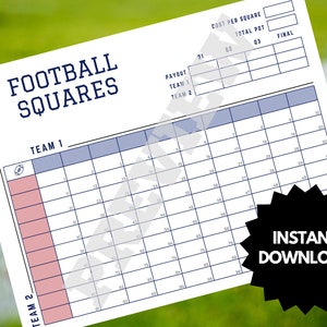 Printable Football Game Squares - 100 Squares Football Pool - Football squares