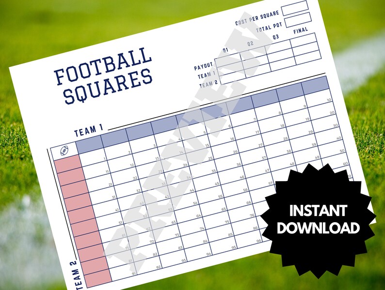 Printable Football Game Squares - 100 Squares Football Pool - Football ...