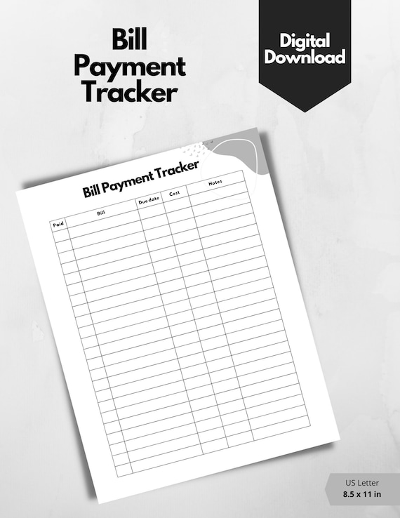 Printable Bill Payment Tracker / Monthly Bill Payment Tracker - Etsy
