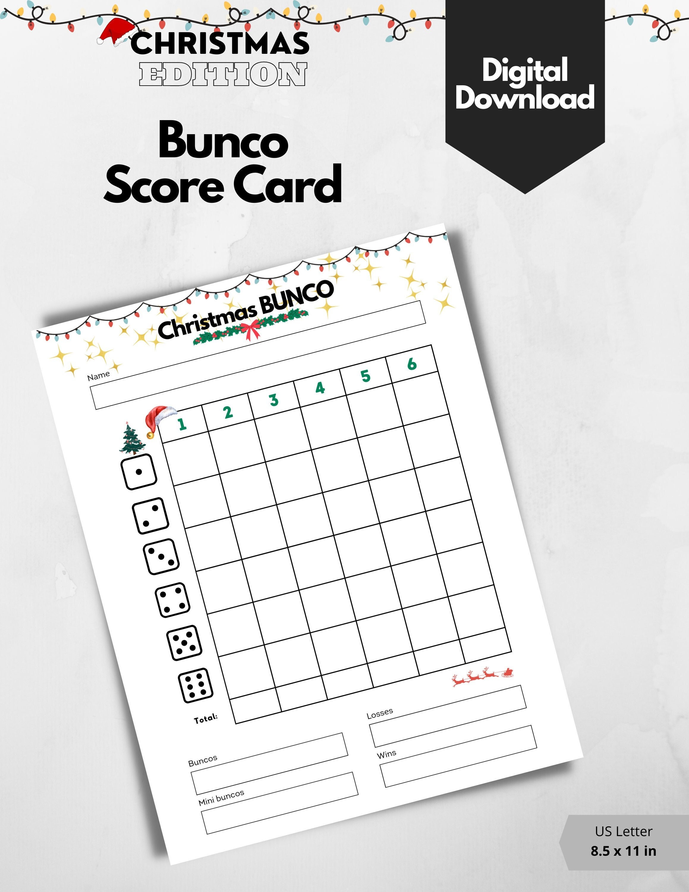 Christmas Bunco Score Card / Bunco Game / Score Card Table Tally Sheet